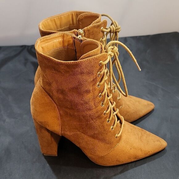 BRAND NEW LILIANA POINTED TOE POINTED TOE LACE-UP BLOCK HEEL FAUX SUEDE … - Picture 7 of 16